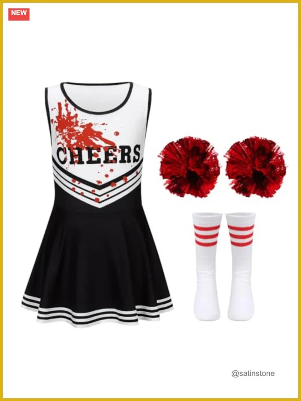 Girls Cheerleading Costume Set with Tank, Skirt, Pom Poms & Socks